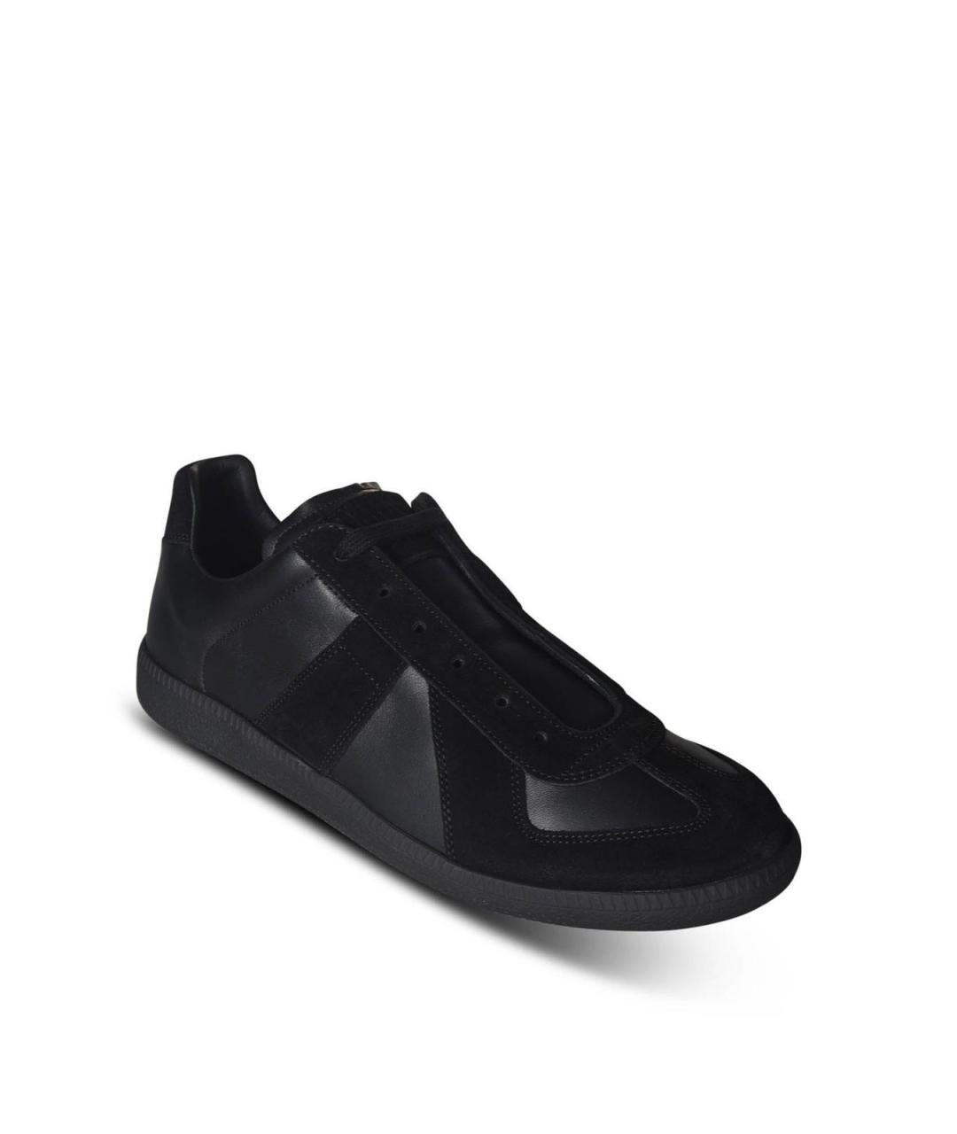 MAISON MARGIELA Черные кожаные низкие кроссовки / кеды, фото 2
