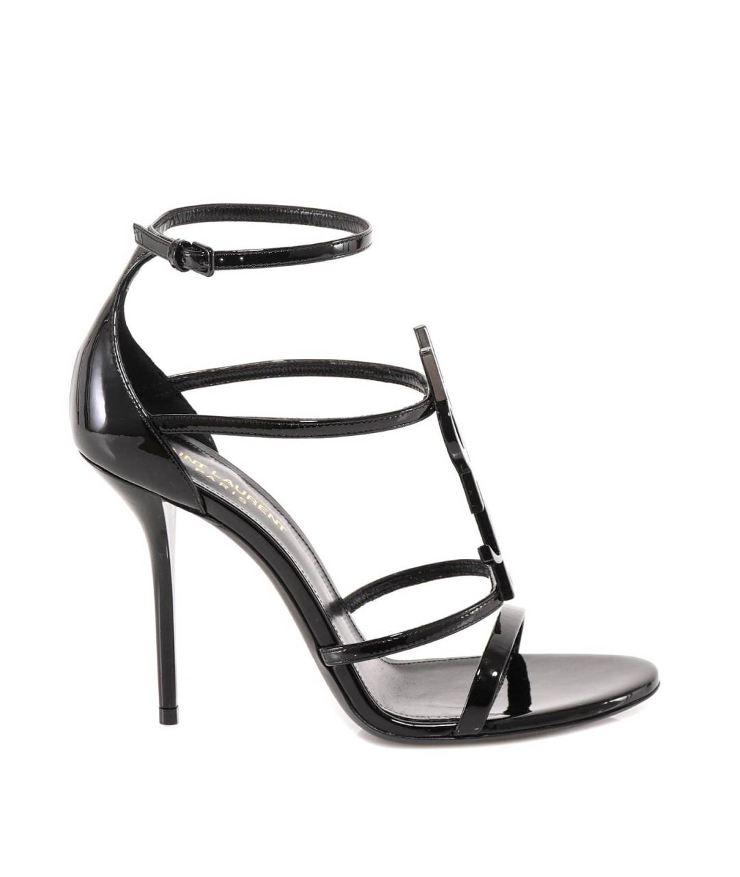 SAINT LAURENT Черные босоножки из лакированной кожи, фото 1