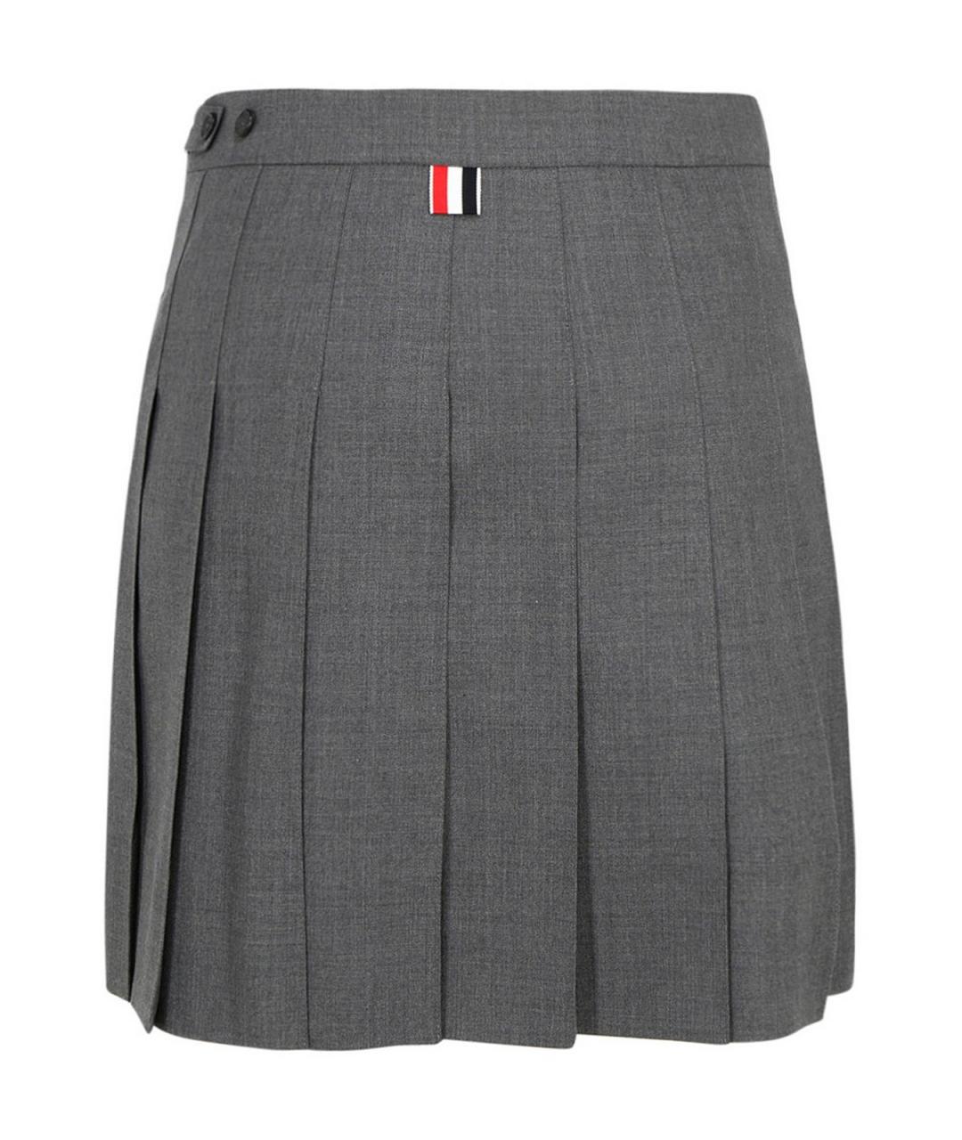 THOM BROWNE Серая шерстяная юбка мини, фото 2
