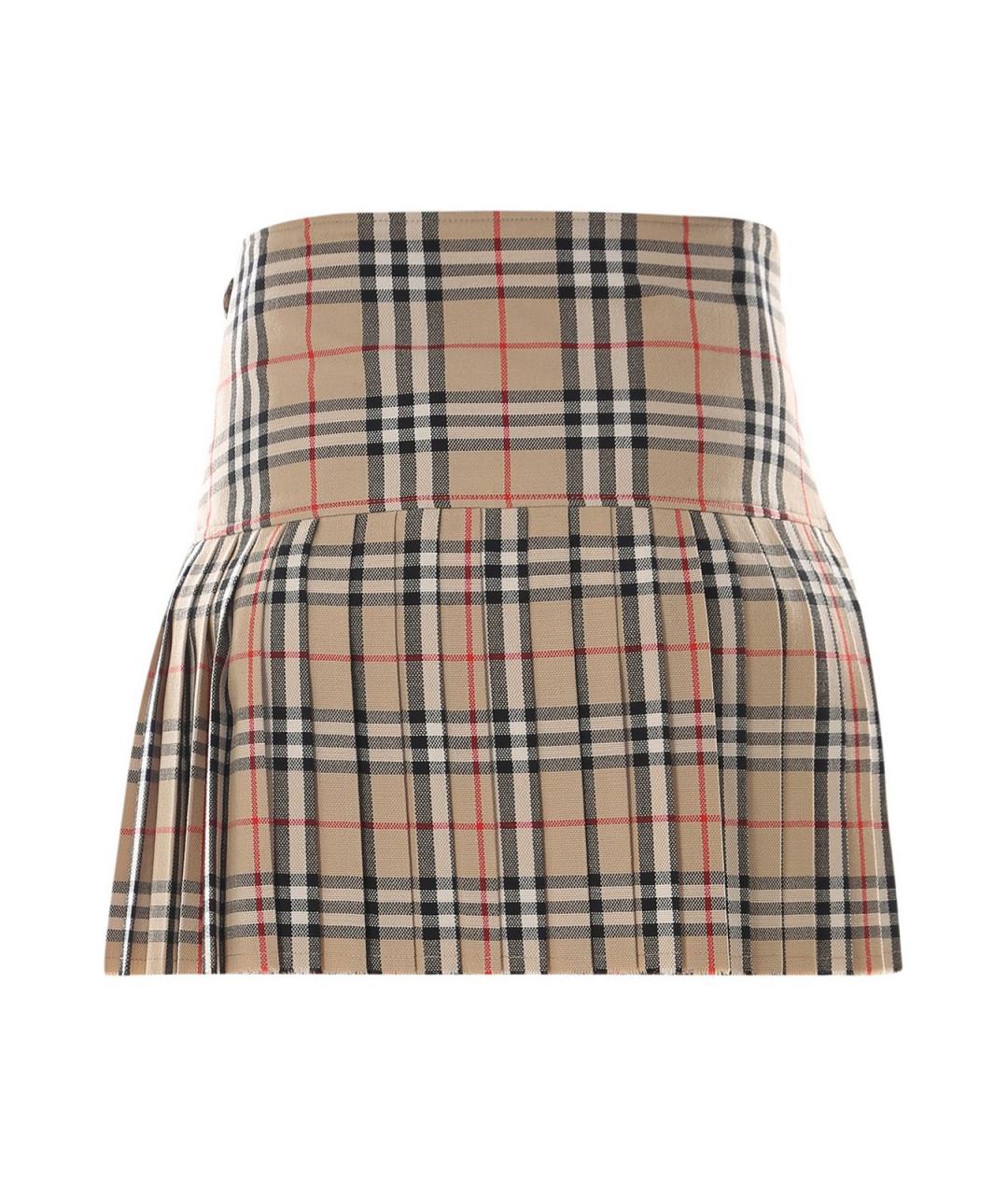 BURBERRY Бежевая шерстяная юбка мини, фото 2
