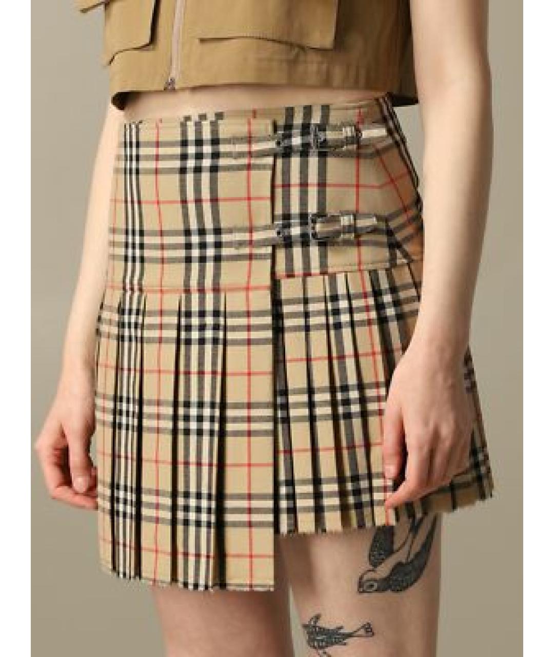 BURBERRY Бежевая шерстяная юбка мини, фото 3