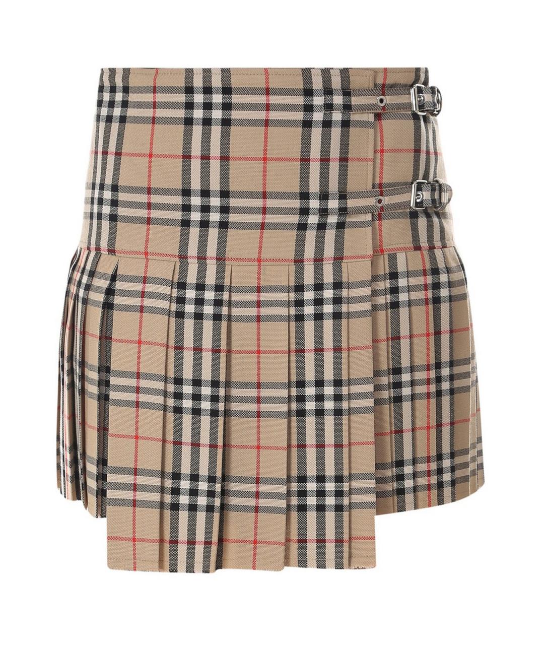 BURBERRY Бежевая шерстяная юбка мини, фото 1