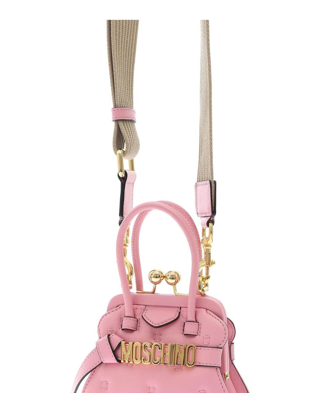 MOSCHINO Розовая кожаная сумка с короткими ручками, фото 3
