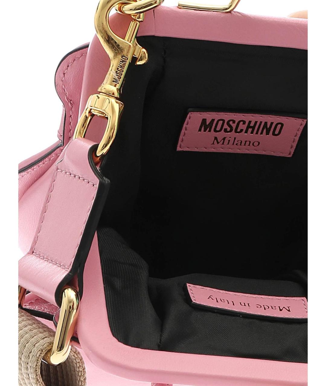 MOSCHINO Розовая кожаная сумка с короткими ручками, фото 4
