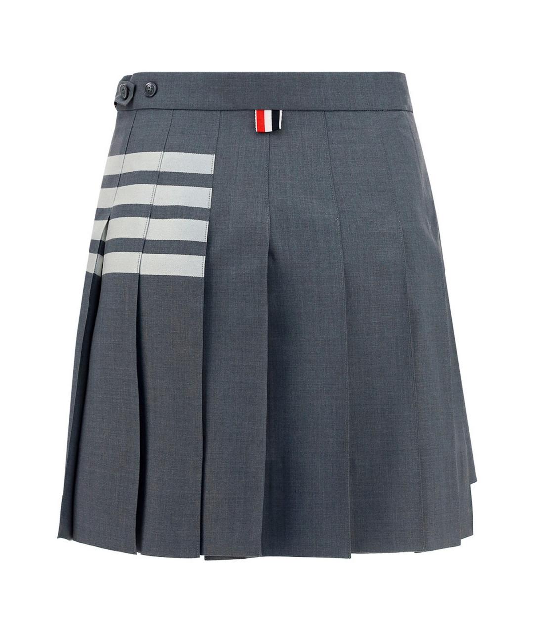 THOM BROWNE Серая шерстяная юбка мини, фото 2