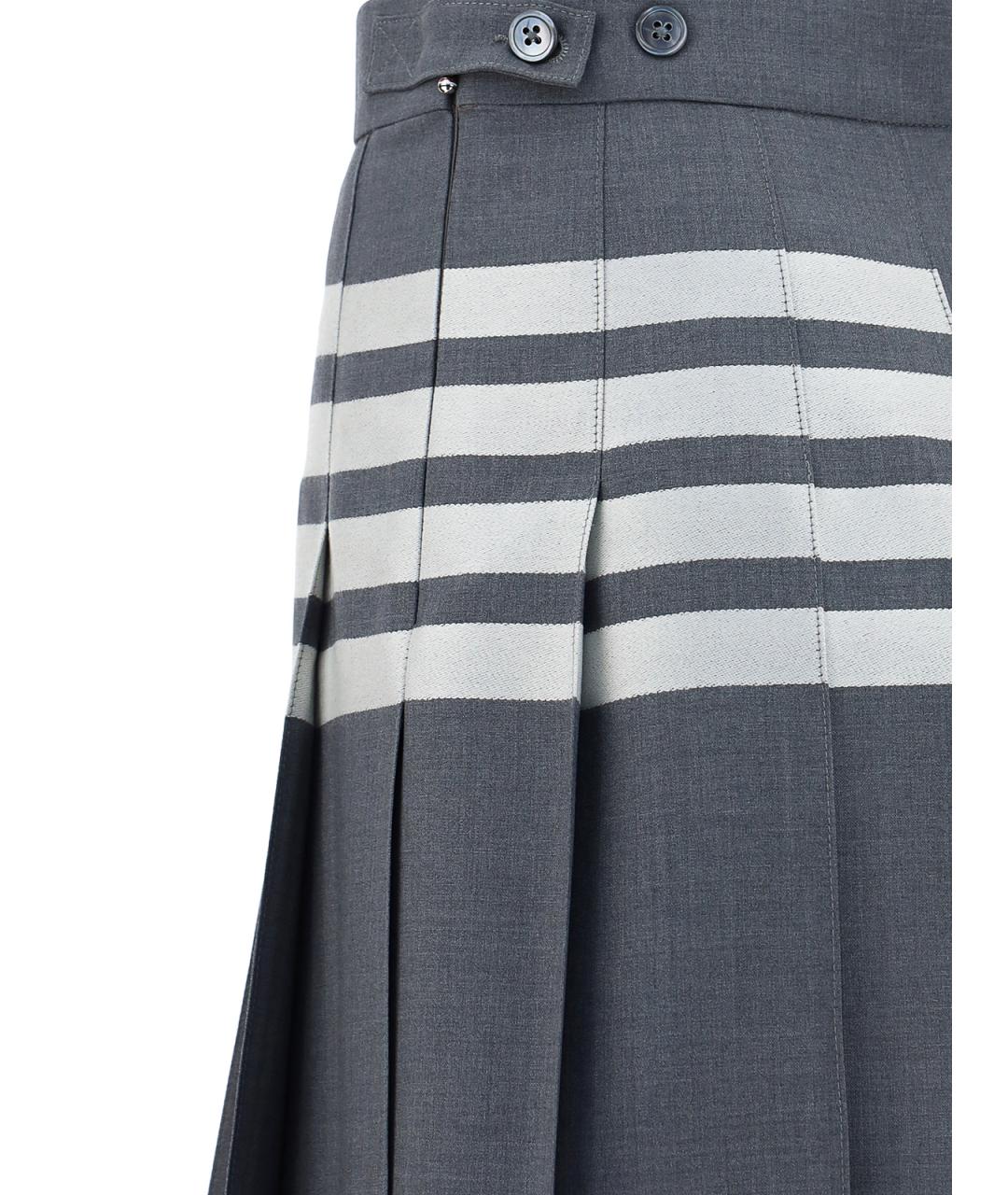 THOM BROWNE Серая шерстяная юбка мини, фото 3