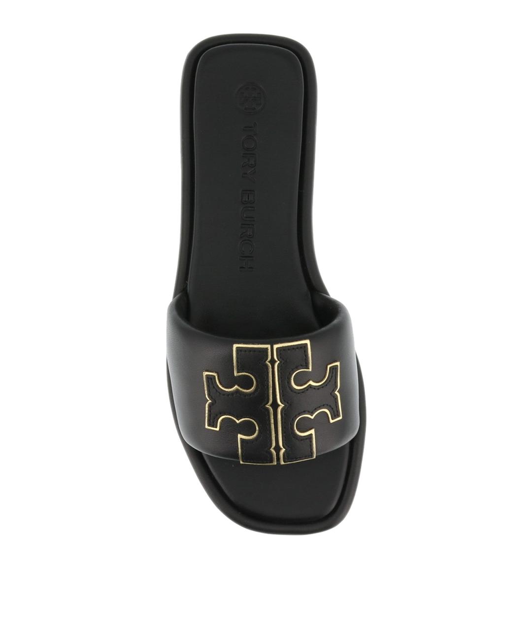 TORY BURCH Черные кожаные шлепанцы, фото 4