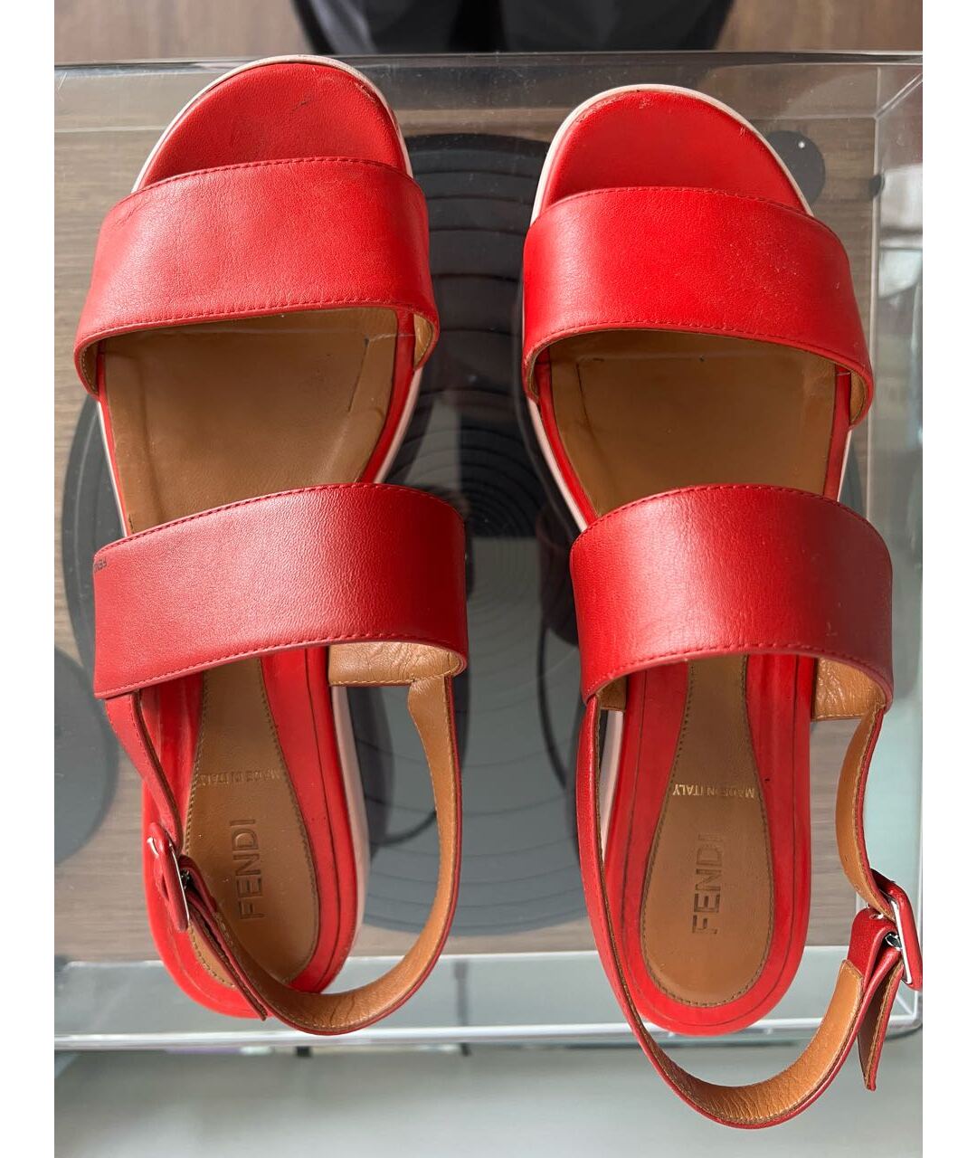 FENDI Красные кожаные сандалии, фото 3