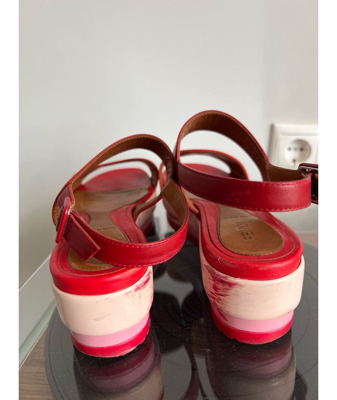 FENDI Красные кожаные сандалии, фото 4