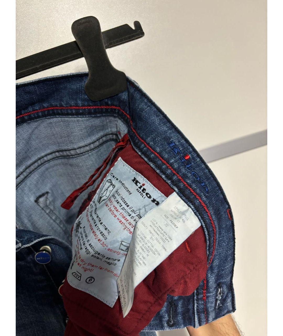 KITON Темно-синие хлопко-эластановые прямые джинсы, фото 5