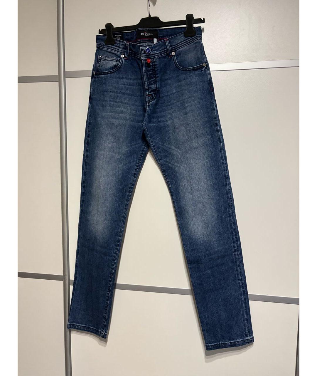 KITON Темно-синие хлопко-эластановые прямые джинсы, фото 6