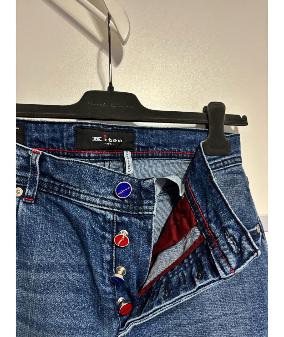 KITON Темно-синие хлопко-эластановые прямые джинсы, фото 3