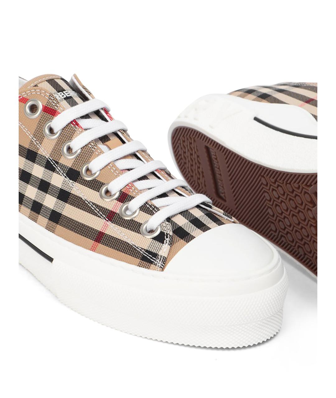 BURBERRY Бежевые текстильные низкие кроссовки / кеды, фото 4