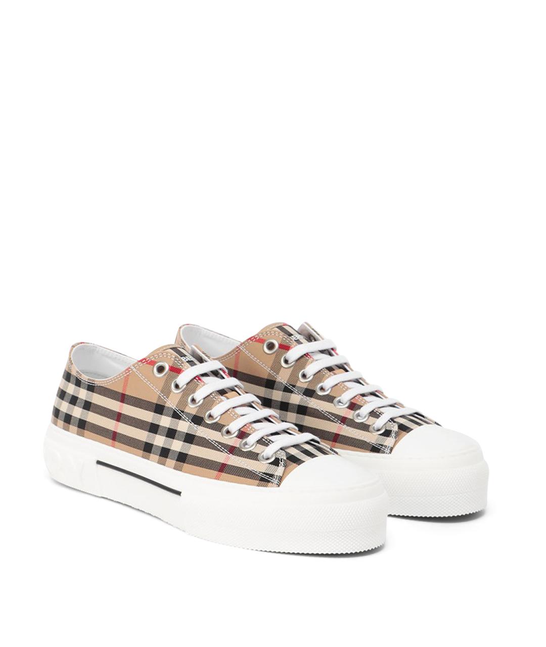 BURBERRY Бежевые текстильные низкие кроссовки / кеды, фото 2