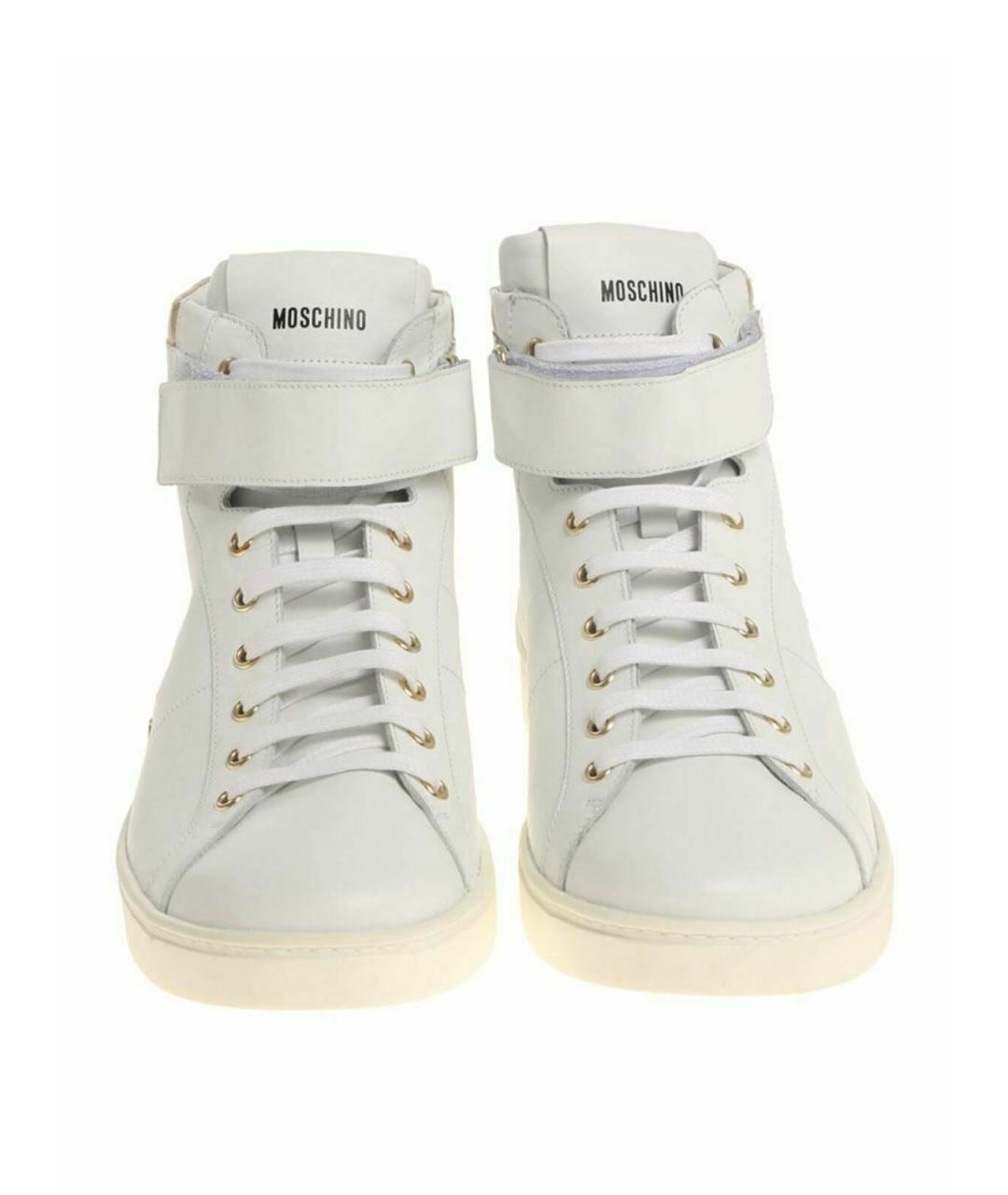 MOSCHINO Белые кожаные высокие кроссовки / кеды, фото 3