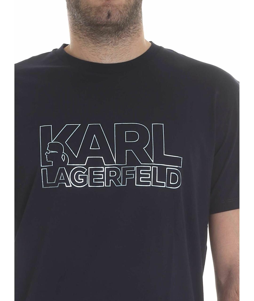 KARL LAGERFELD Темно-синяя хлопковая футболка, фото 4