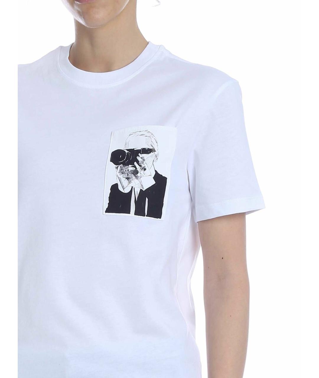 KARL LAGERFELD Белая хлопковая футболка, фото 4