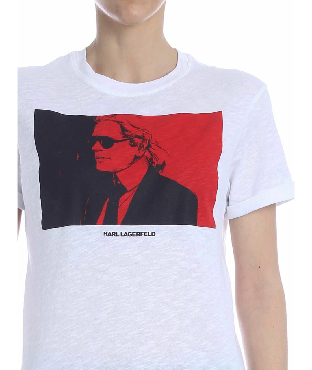 KARL LAGERFELD Белая хлопковая футболка, фото 4