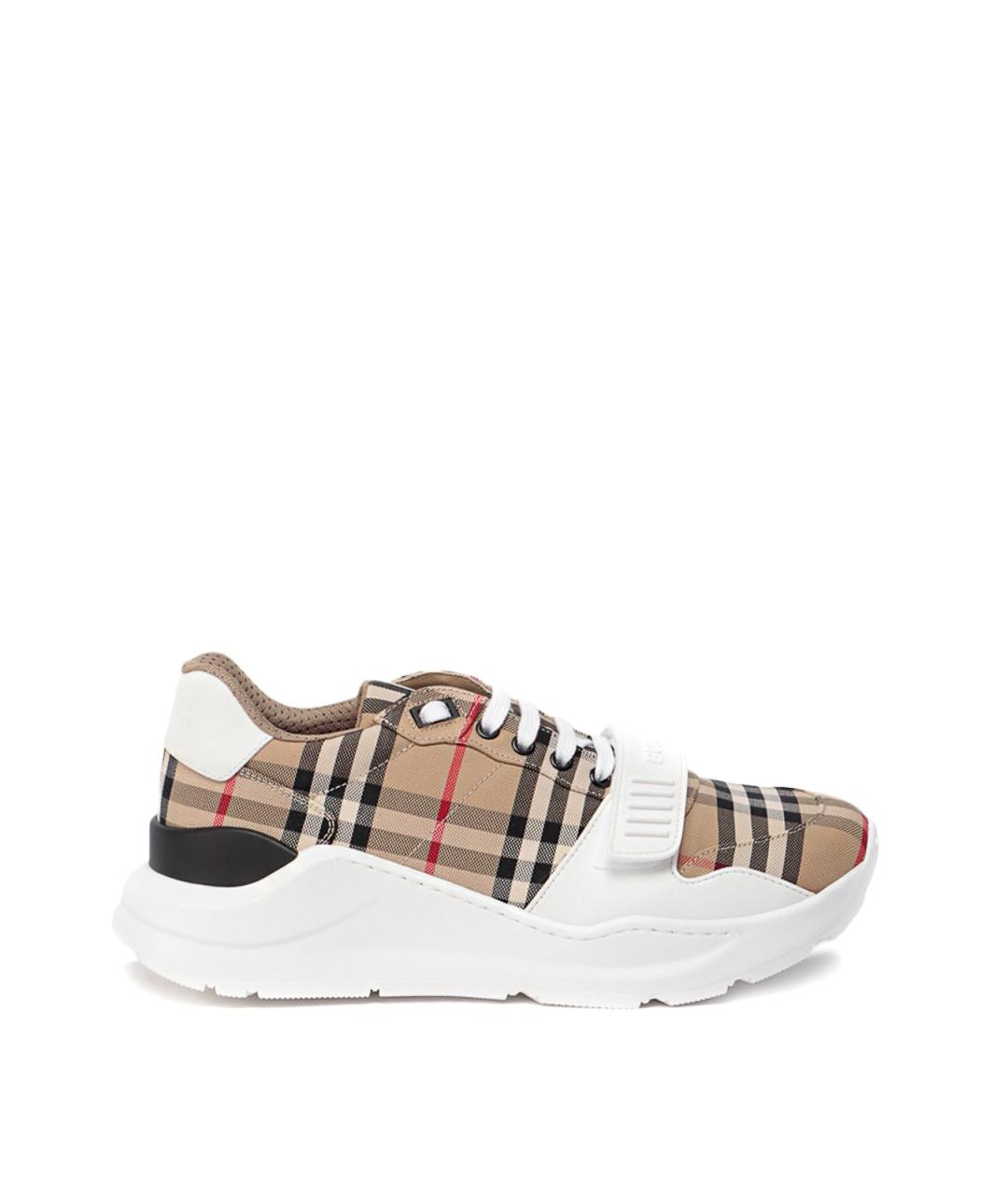 BURBERRY Бежевые текстильные низкие кроссовки / кеды, фото 1