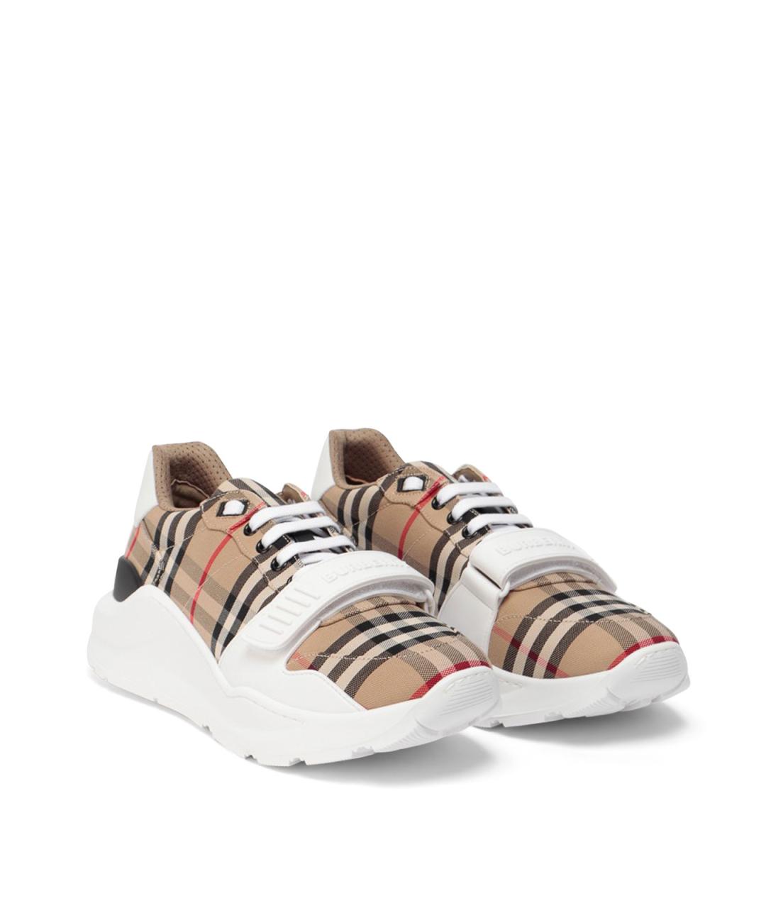 BURBERRY Бежевые текстильные низкие кроссовки / кеды, фото 2