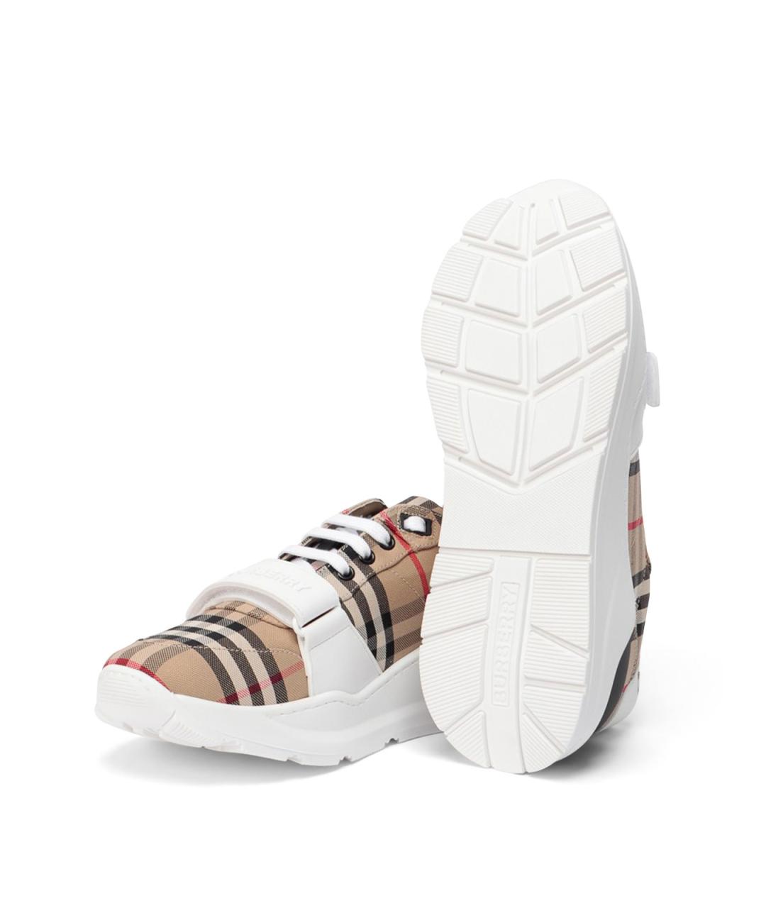 BURBERRY Бежевые текстильные низкие кроссовки / кеды, фото 5