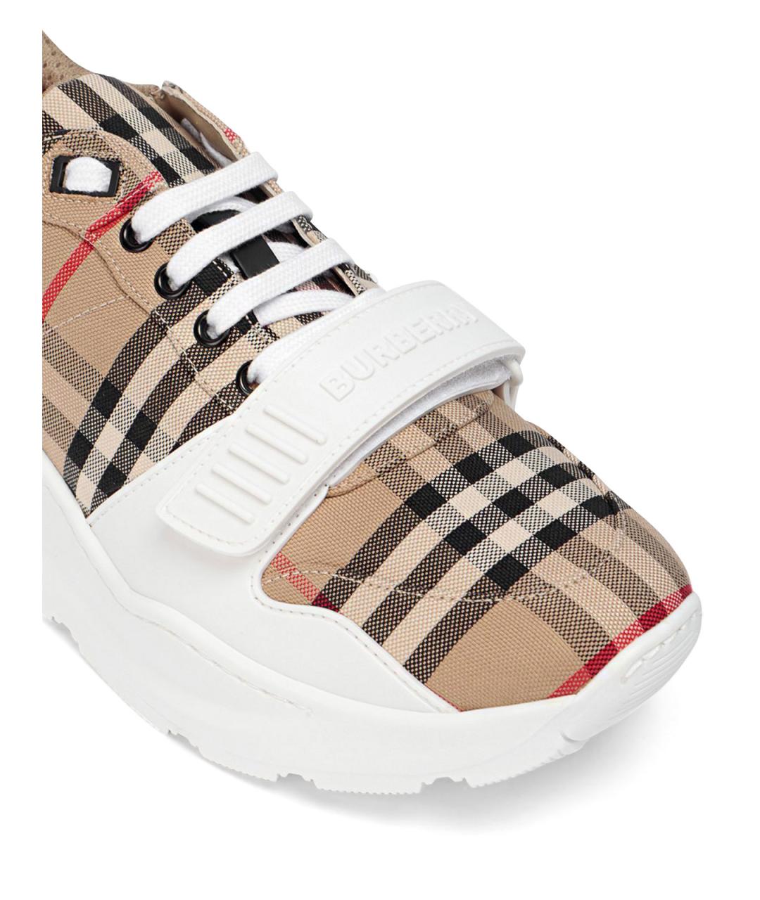 BURBERRY Бежевые текстильные низкие кроссовки / кеды, фото 4