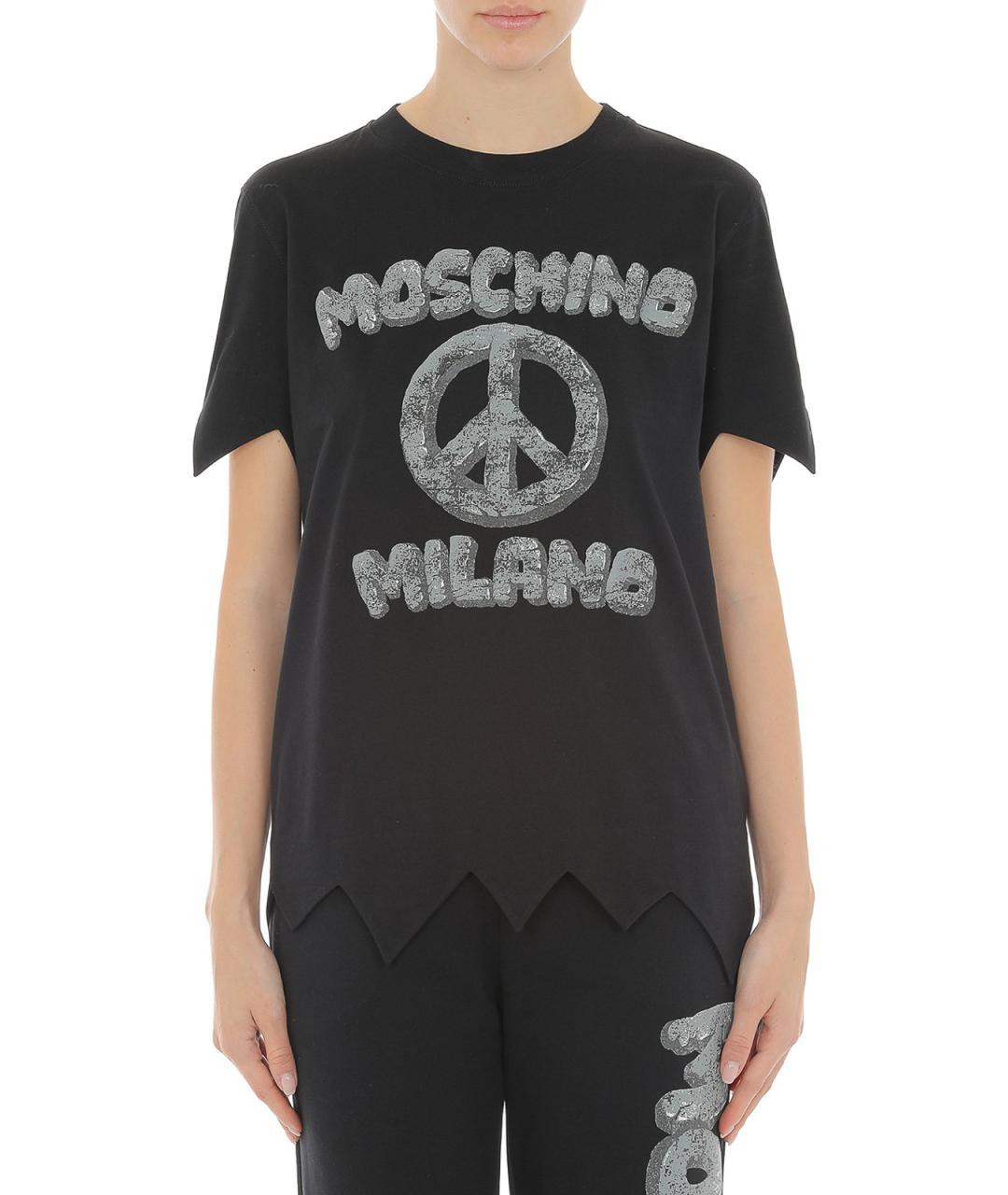 MOSCHINO Черная хлопковая футболка, фото 2