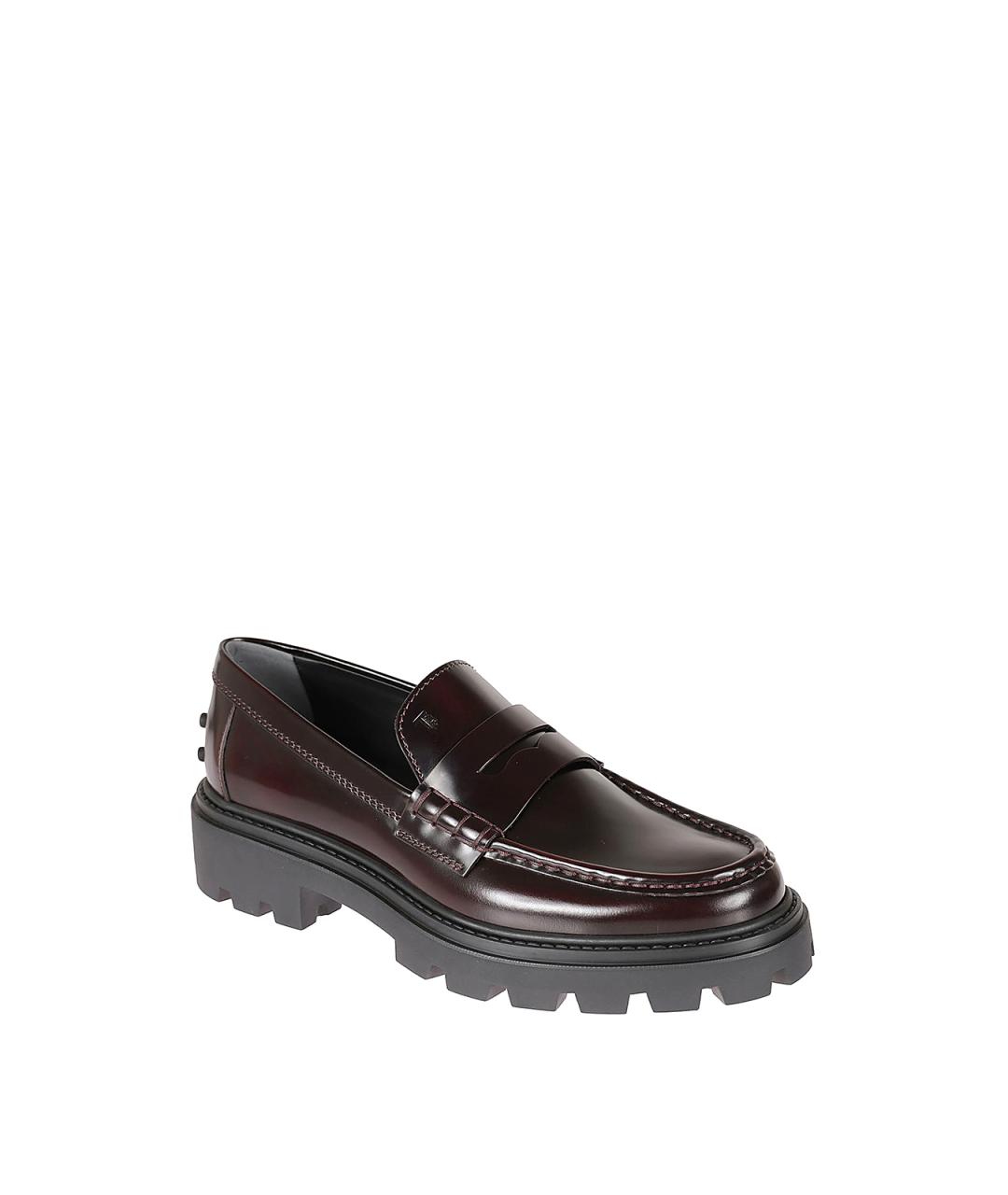 TOD'S Бордовые кожаные лоферы, фото 2
