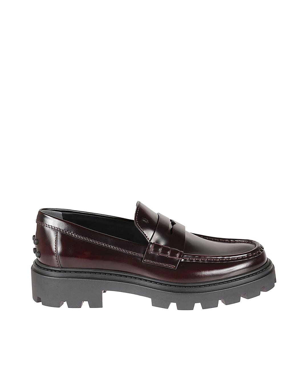 TOD'S Бордовые кожаные лоферы, фото 1