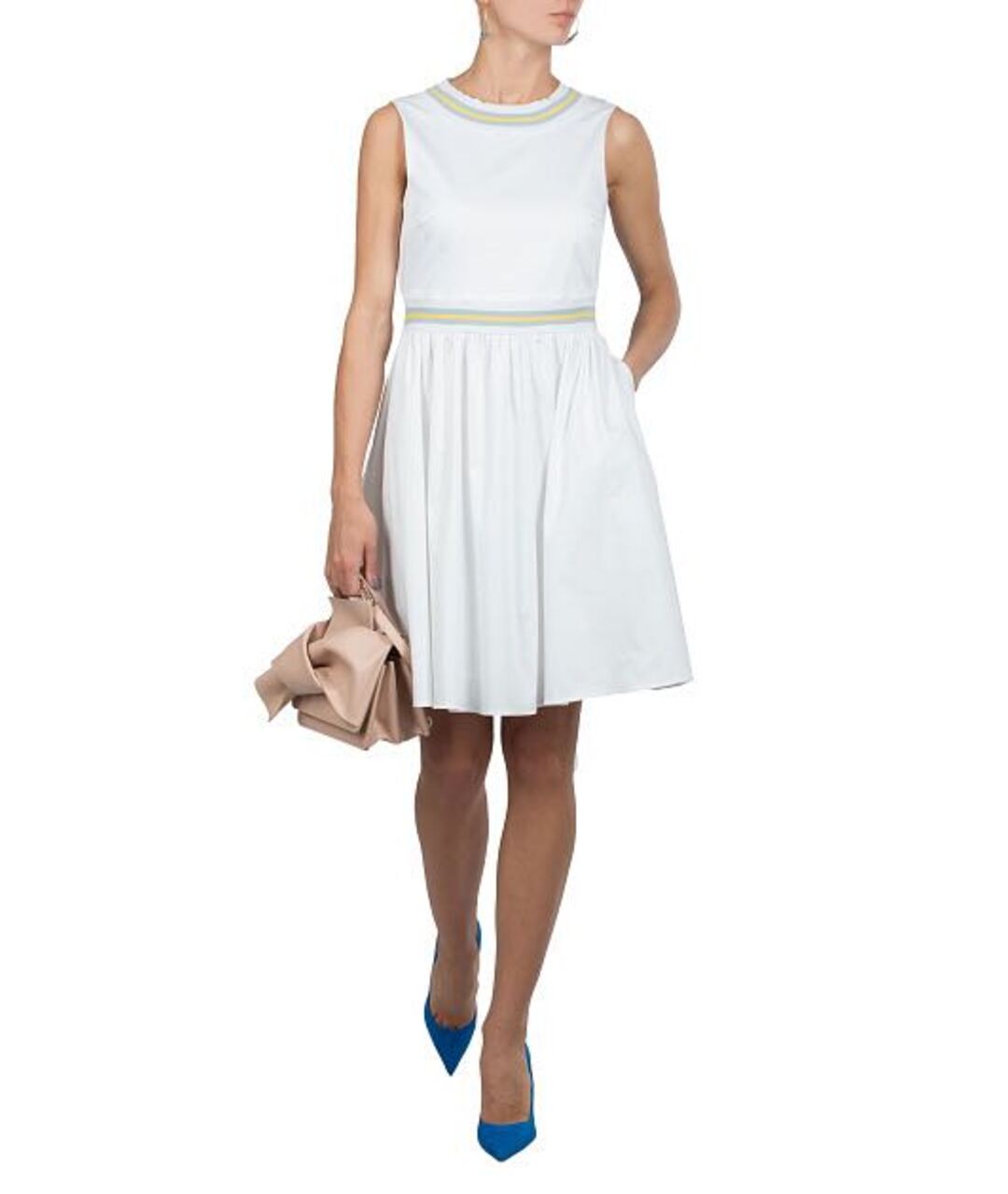 BLUGIRL Белое хлопко-эластановое повседневное платье, фото 8