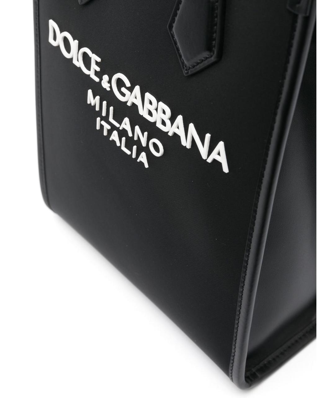 DOLCE&GABBANA Черная кожаная сумка тоут, фото 3