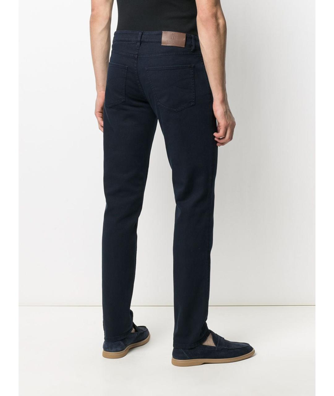 BRUNELLO CUCINELLI Темно-синие хлопко-эластановые прямые джинсы, фото 4