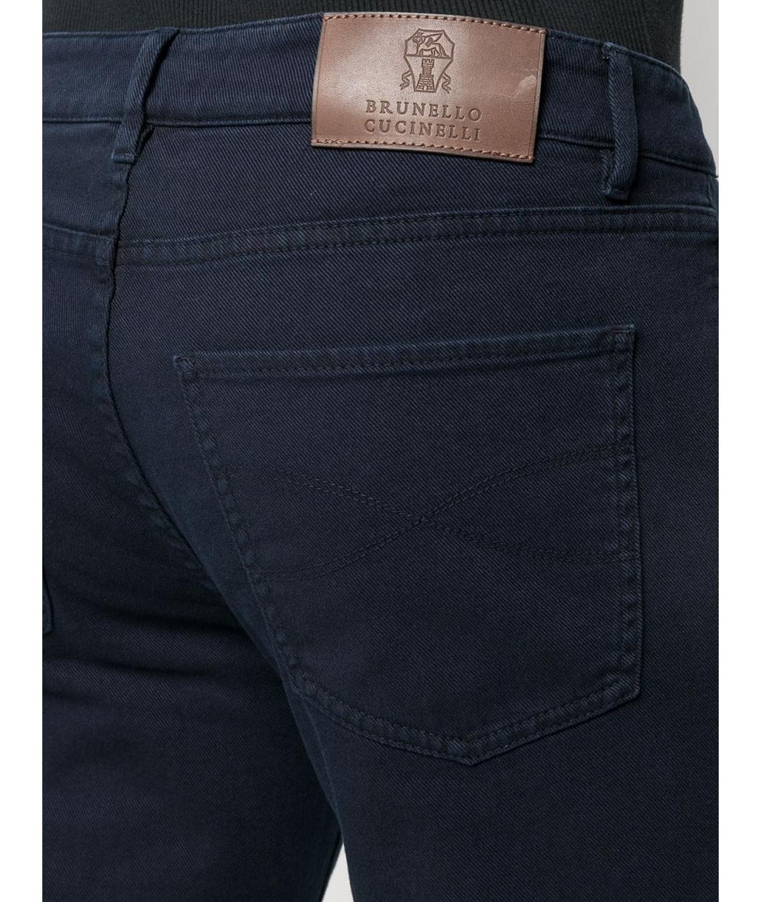 BRUNELLO CUCINELLI Темно-синие хлопко-эластановые прямые джинсы, фото 5