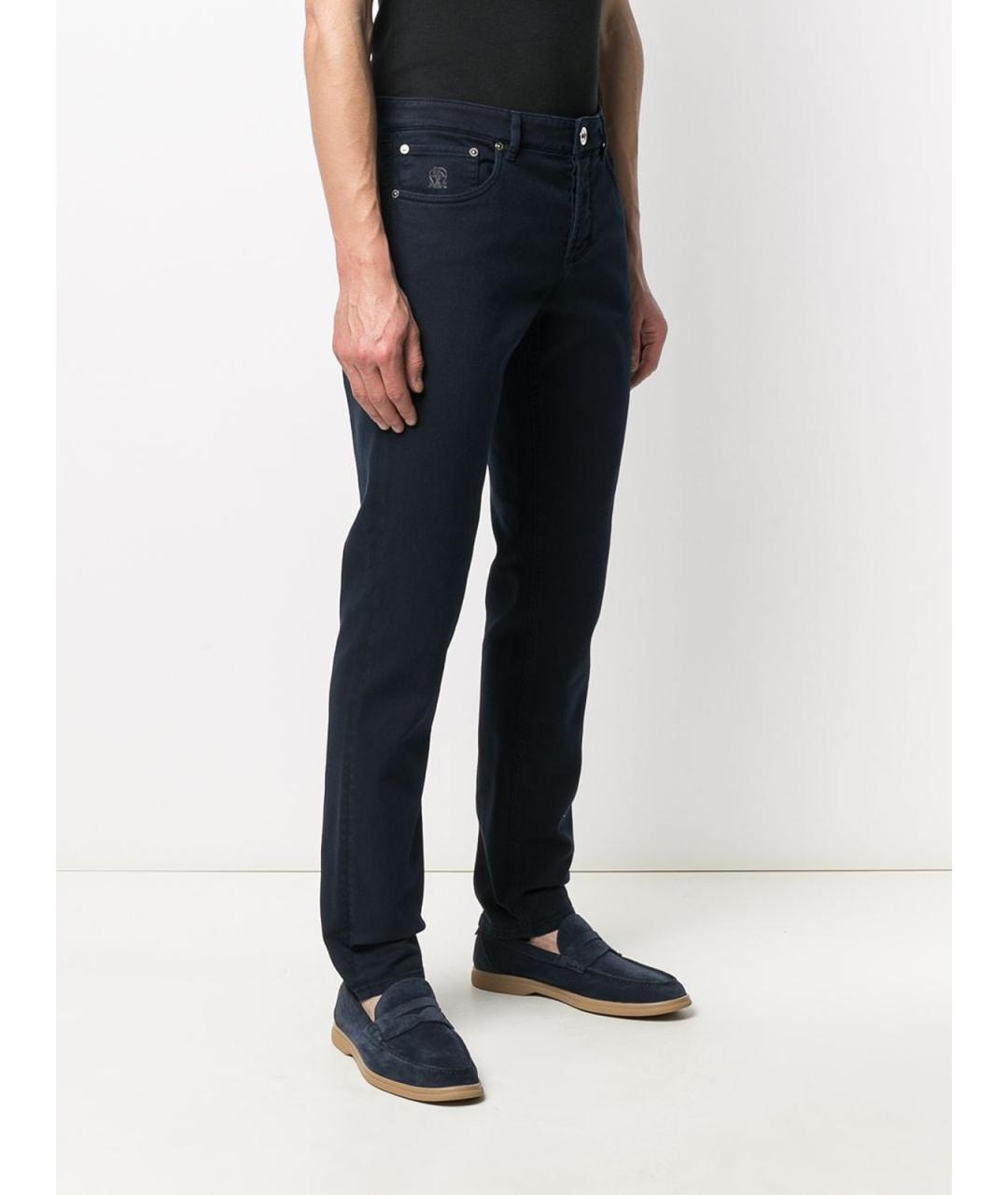 BRUNELLO CUCINELLI Темно-синие хлопко-эластановые прямые джинсы, фото 3