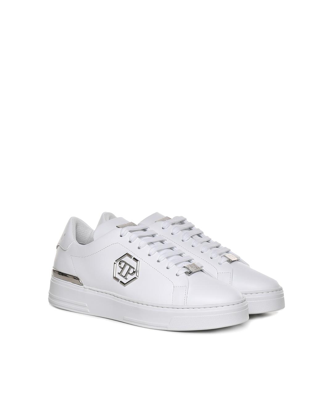 PHILIPP PLEIN Белые кожаные низкие кроссовки / кеды, фото 2