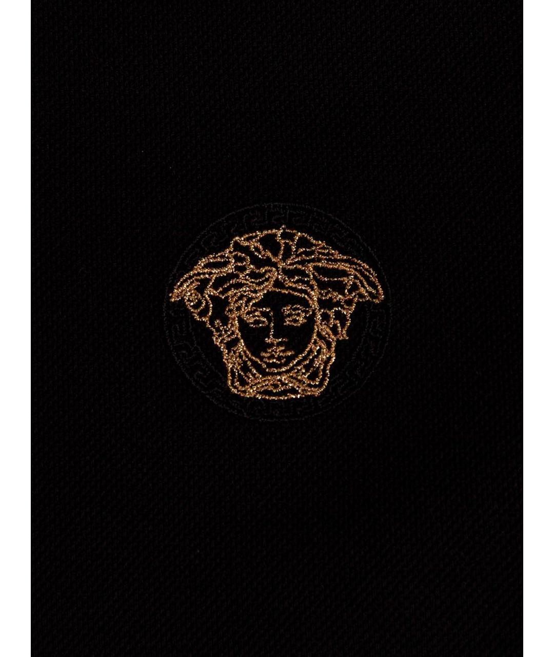 VERSACE Черное хлопковое поло с коротким рукавом, фото 4
