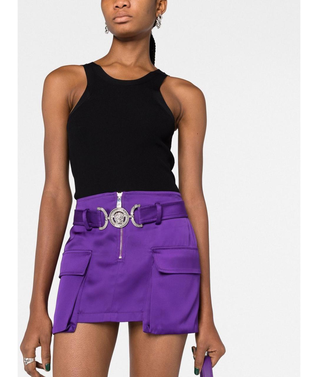 VERSACE Фиолетовая вискозная юбка мини, фото 5