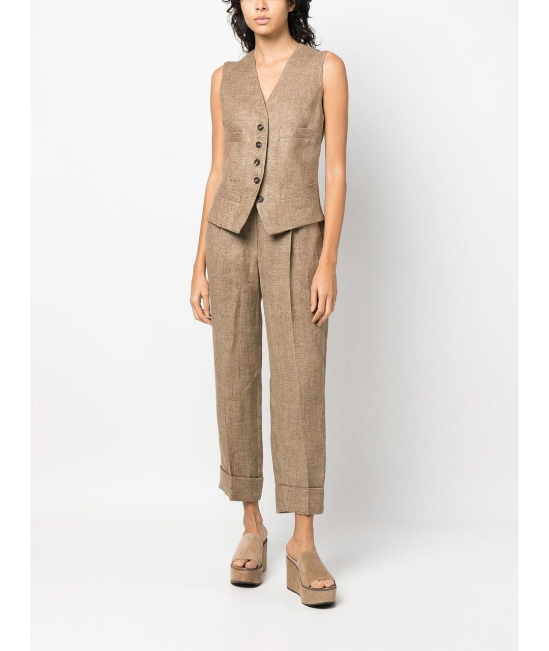 BRUNELLO CUCINELLI Коричневые льняные прямые брюки, фото 3