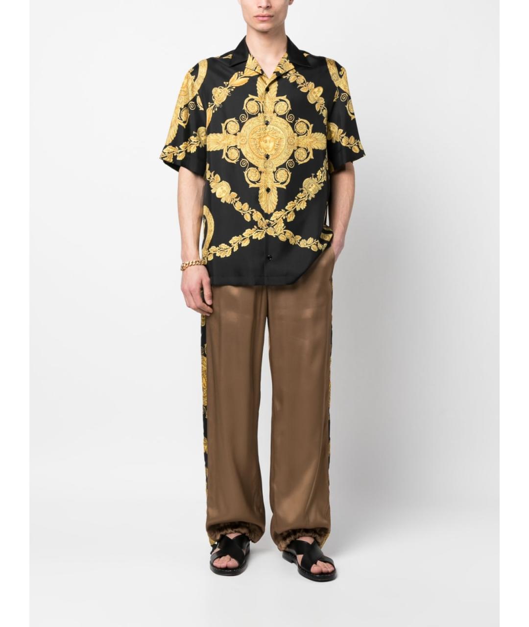 VERSACE Коричневые кожаные повседневные брюки, фото 2