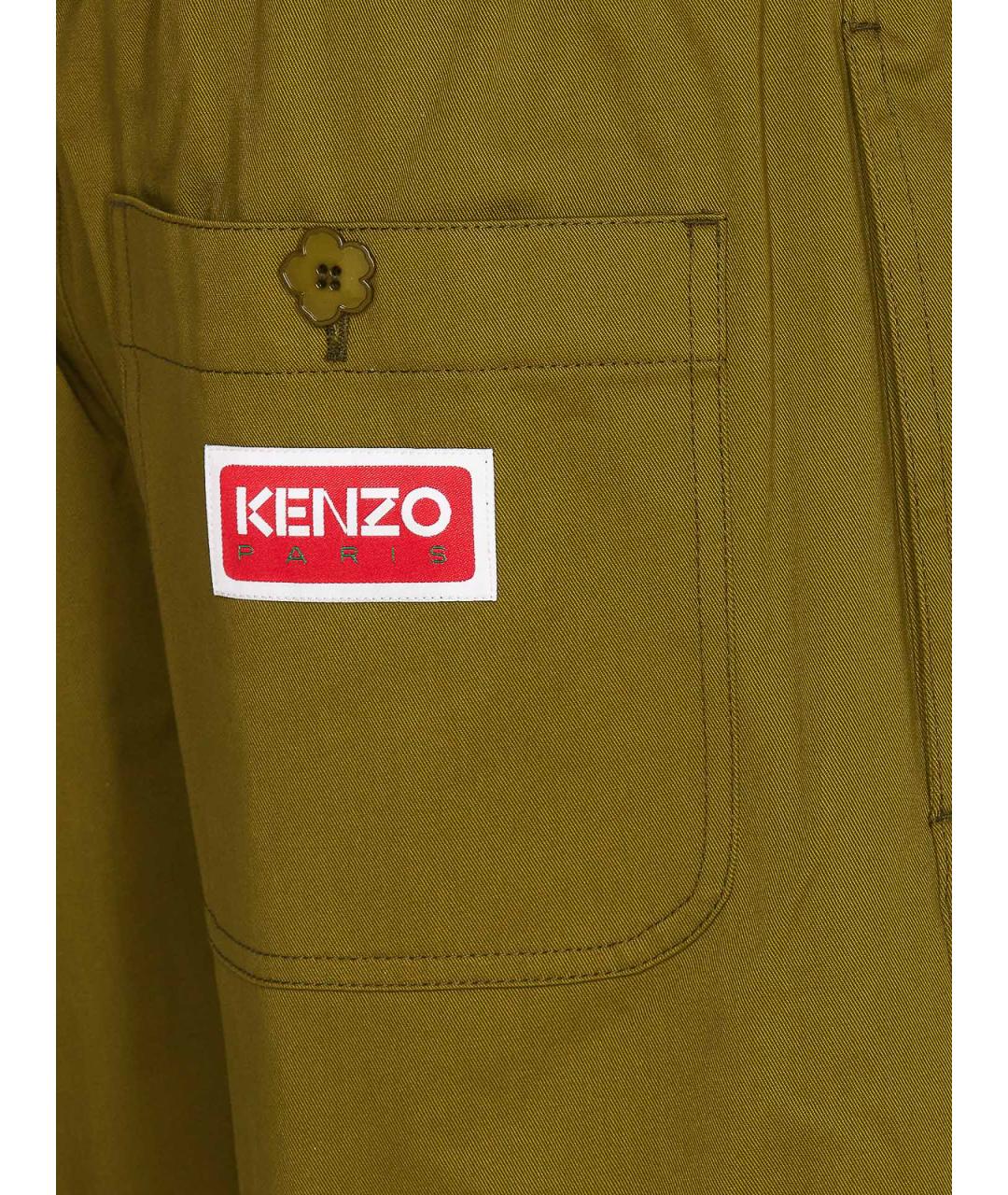 KENZO Зеленые хлопковые повседневные брюки, фото 3