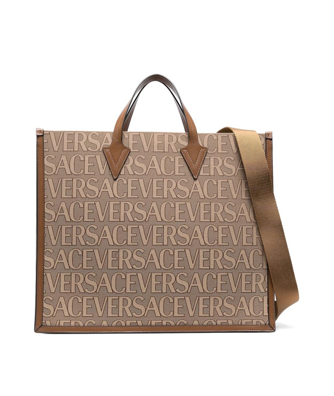 VERSACE Бежевая жаккардовая сумка тоут, фото 1