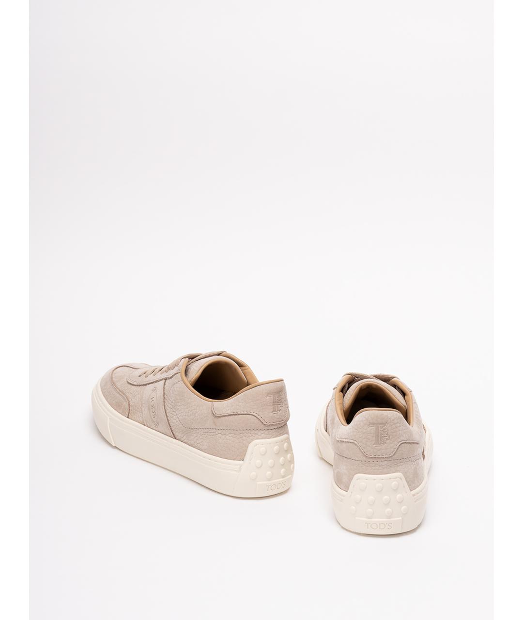 TOD'S Бежевые кожаные низкие кроссовки / кеды, фото 3