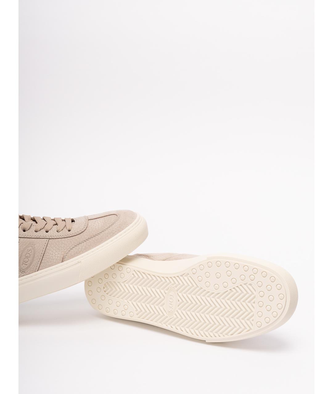 TOD'S Бежевые кожаные низкие кроссовки / кеды, фото 4