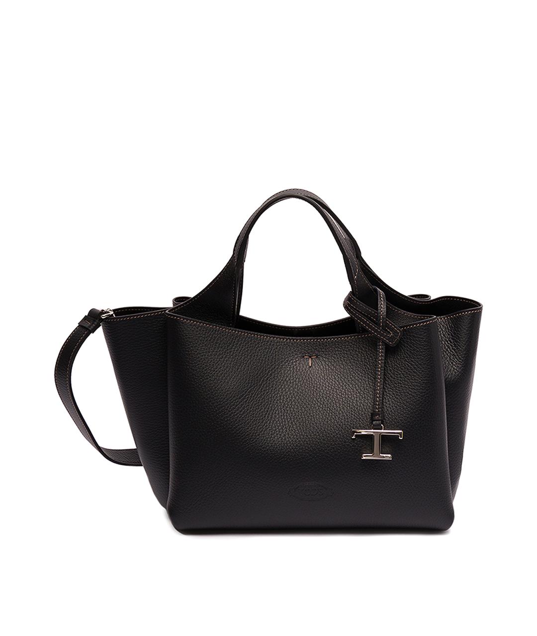 TOD'S Черная кожаная сумка тоут, фото 1