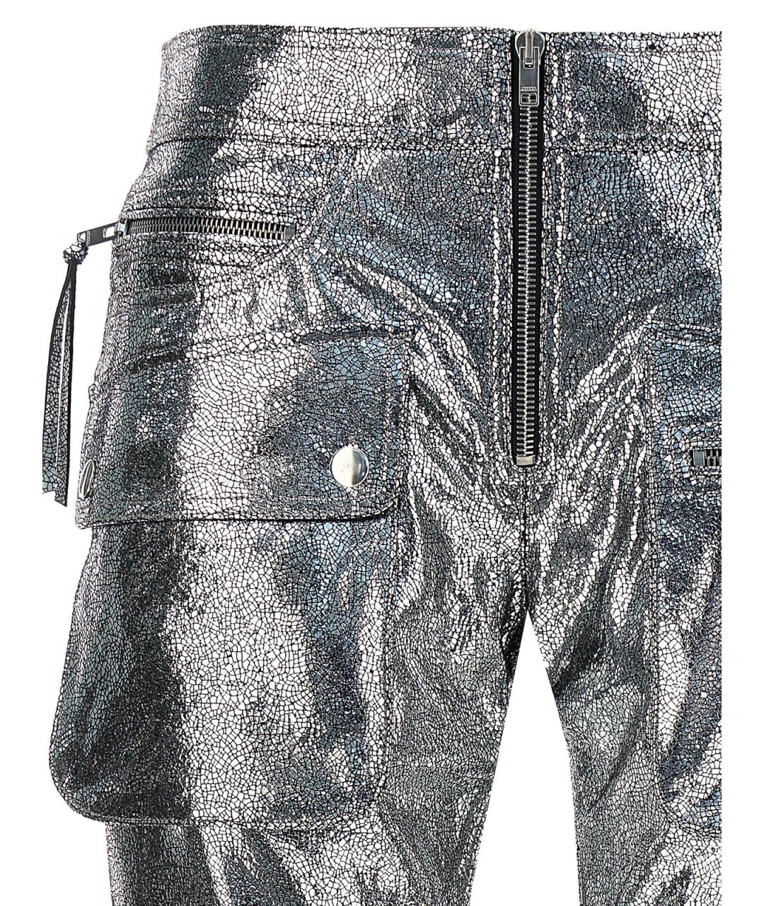ISABEL MARANT Серебряные кожаные брюки широкие, фото 3
