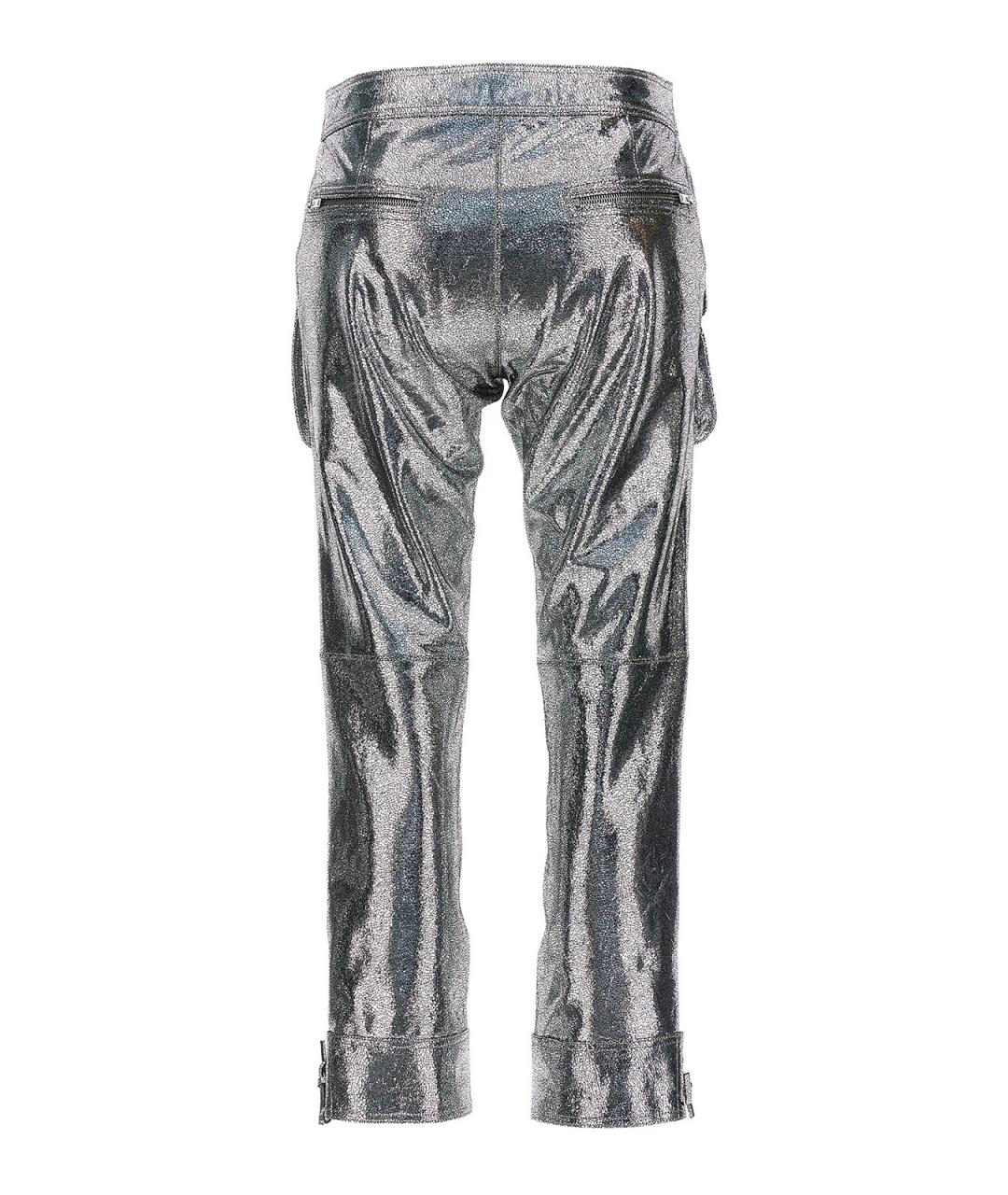 ISABEL MARANT Серебряные кожаные брюки широкие, фото 2