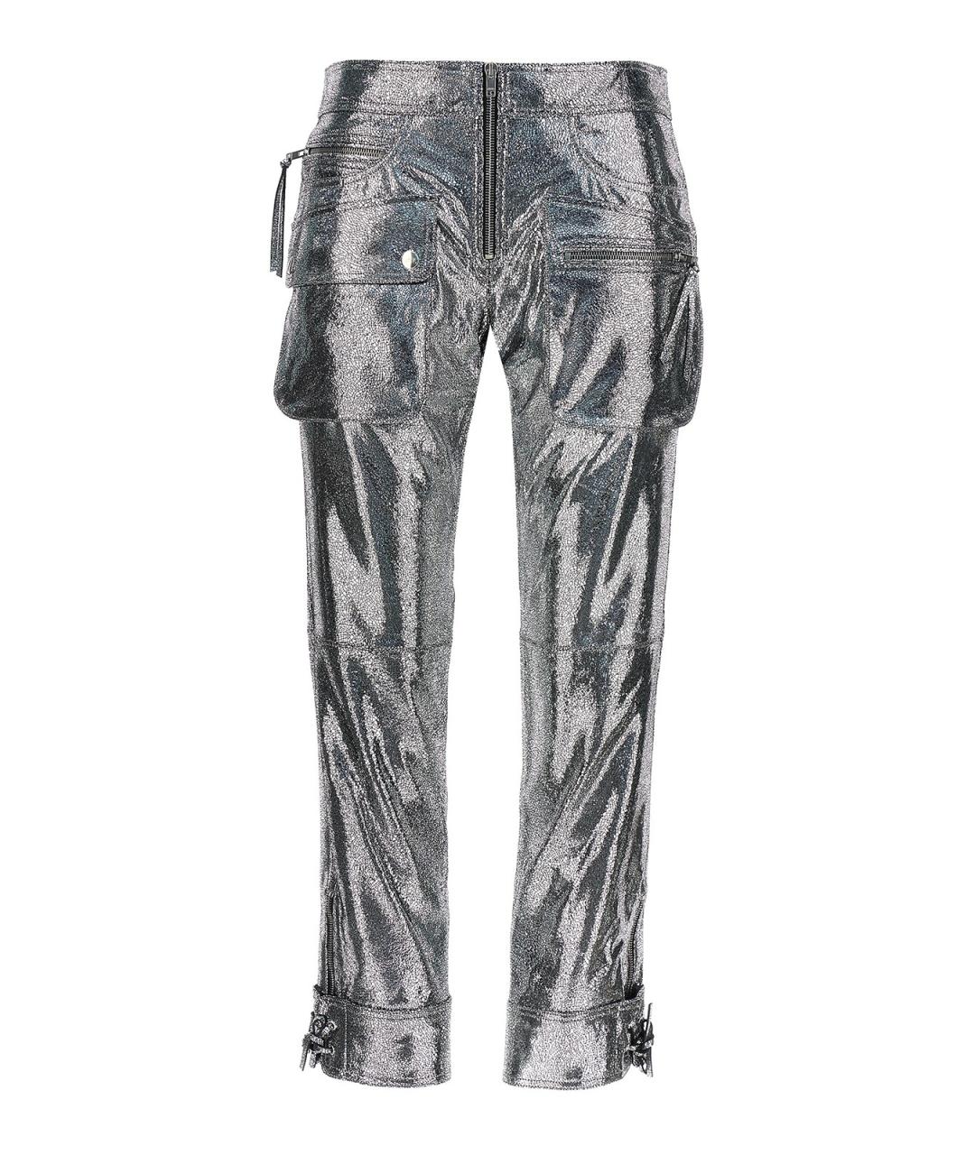 ISABEL MARANT Серебряные кожаные брюки широкие, фото 1