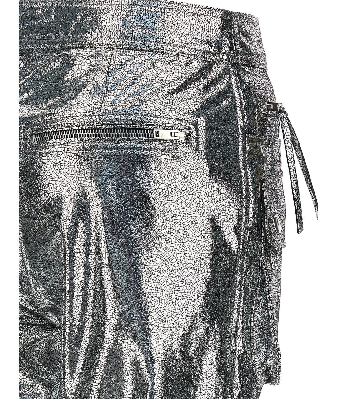 ISABEL MARANT Серебряные кожаные брюки широкие, фото 4