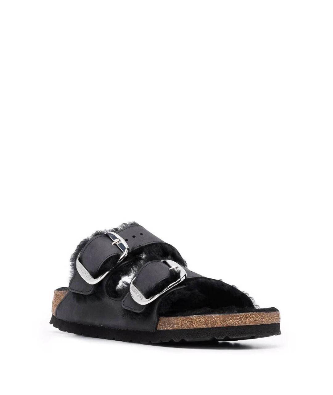 BIRKENSTOCK Черные кожаные шлепанцы, фото 3