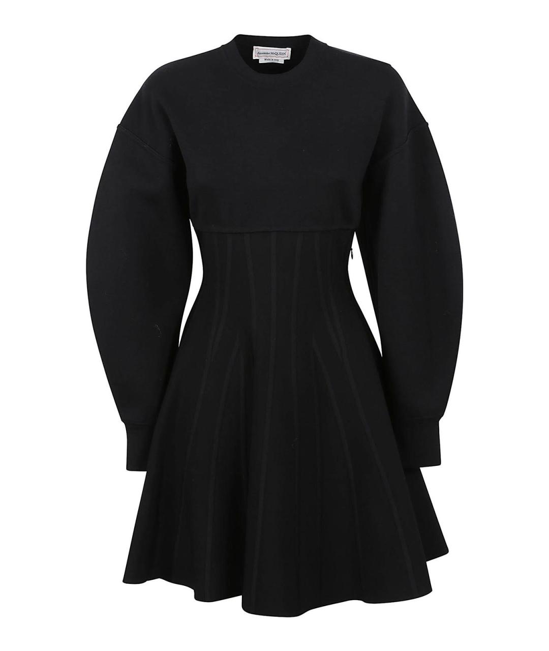 ALEXANDER MCQUEEN Черное шерстяное повседневное платье, фото 1